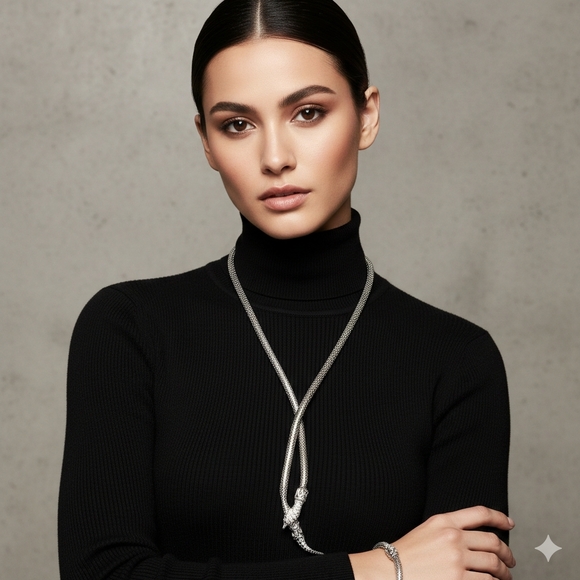 Betsey Johnson Silver Tone Snake Mesh Necklace & Bracelet Set​